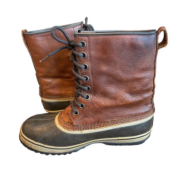 SOREL Premium Leather Winter Insulated Duck Boots Rubber Bottom Men’s Size 9 - Picture 6 of 11